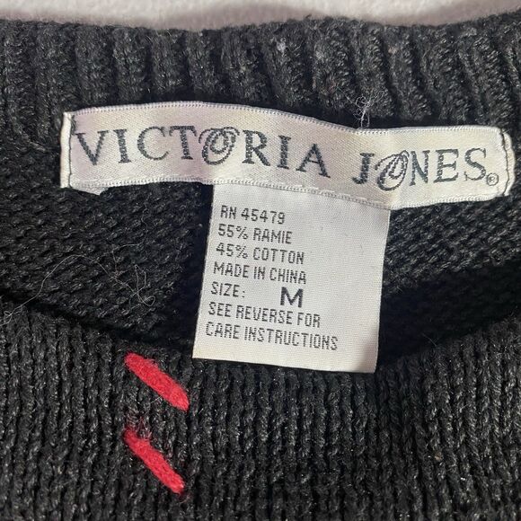 Vtg VICTORIA JONES Tunic Sweater Beaded Ugly Christmas Holiday Womens M Black - Picture 3 of 12